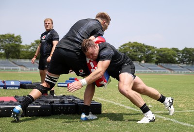 030725 - Wales Rugby Training ahead of their game against Japan on Saturday - Ben Carter and Dewi Lake during training