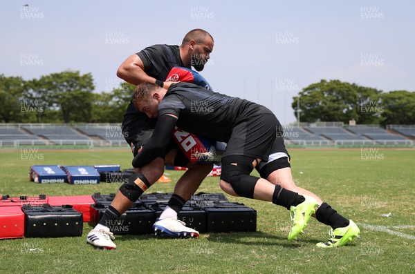 030725 - Wales Rugby Training ahead of their game against Japan on Saturday - Josh Macleod and Tommy Reffell during training