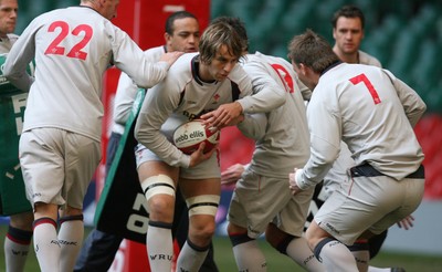 03.11.06...Wales Rugby Training, Millennium Stadium Wales Ryan JOnes controls the ball 