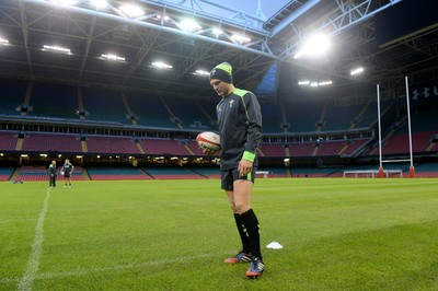 031114 - Wales Rugby Training -Dan Biggar walks out onto the new pitch at the Millennium Stadium