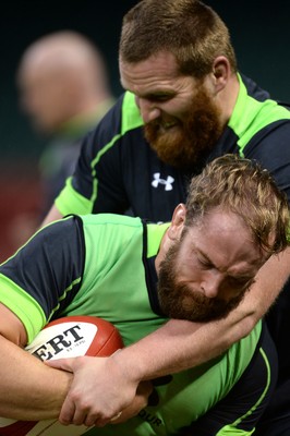 031114 - Wales Rugby Training -Alun Wyn Jones and Jake Ball during training