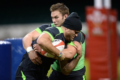 031114 - Wales Rugby Training -Jamie Roberts and Dan Lydiate during training