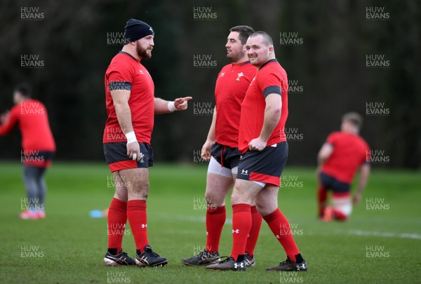040220 - Wales Rugby Training - Dillon Lewis, Wyn Jone and Ken Owens  during training