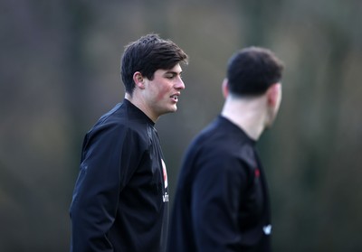 040226 - Wales Rugby Training ahead of their first Six Nations game against England - Louis Rees-Zammit during training