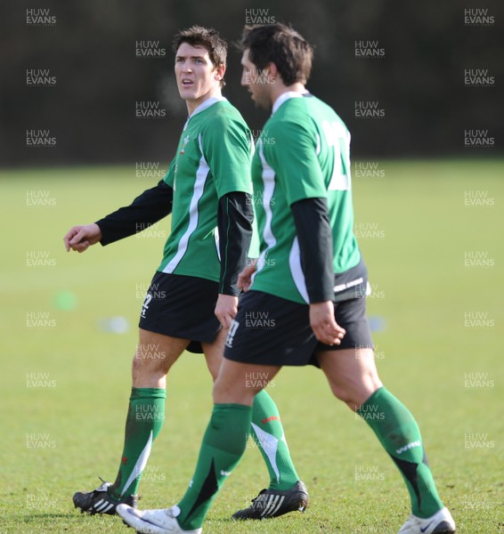 04.03.09 - Wales Rugby Training - James Hook and Gavin Henson during training. 