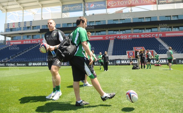 04.06.09 - Wales Rugby Training - Wales' John Yapp and Daniel Evans at Toyota Park, Chicago ahead of their teams match against USA on Saturday. 