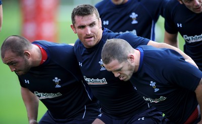 04.08.11 - Wales Rugby Training - Craig Mitchell, Huw Bennett and Paul James during training. 