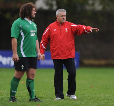 04.11.08 - Wales Rugby Training - Wales coach, Warren Gatland makes a point during training. 