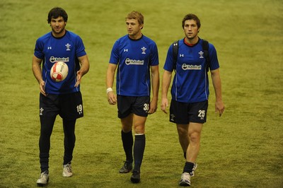04.11.10 - Wales Rugby Training - Mike Phillips, Tom Prydie and Andrew Bishop during training. 