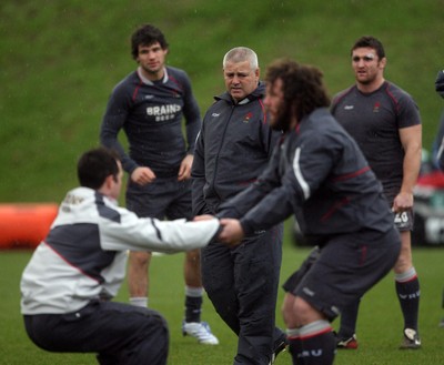 05.02.08 Wales Rugby Training,Cardiff... Wales Coach Warren Gatland watches his troops train. 