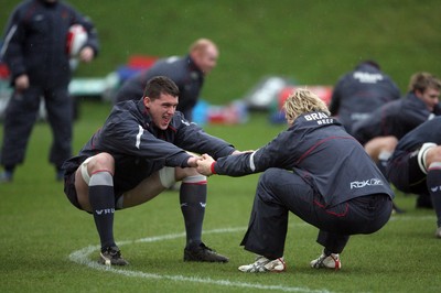 05.02.08 Wales Rugby Training,Cardiff... Wales Ian Evans gets to grips with training. 
