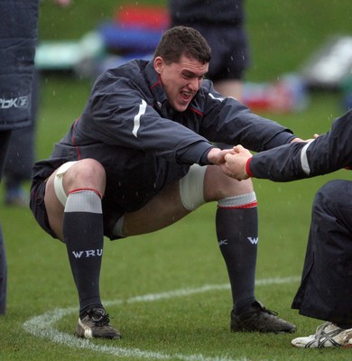 05.02.08 Wales Rugby Training,Cardiff... Wales Ian Evans gets to grips with training. 