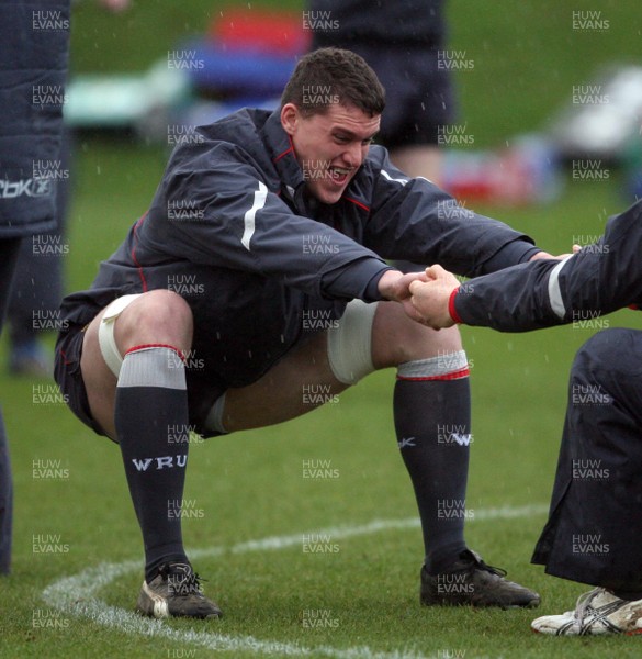 05.02.08 Wales Rugby Training,Cardiff... Wales Ian Evans gets to grips with training. 