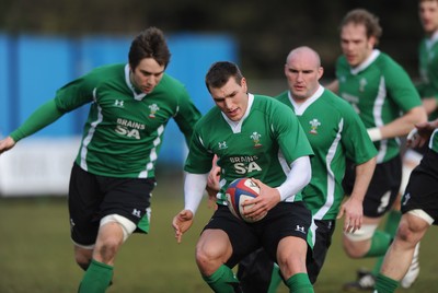 05.02.10 - Wales Rugby Training -  Tom James supported by l-r Ryan Jones, Gareth Williams and Alun Wyn Jones. 