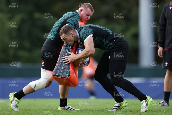 051023 - Wales Rugby Training in the week leading up to their final Rugby World Cup pool game against Georgia - Dewi Lake and George North during training