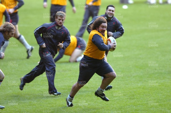 060307 - Wales Rugby Training - Adam Jones gets into space during training 