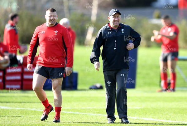 060320 - Wales Rugby Training - Rob Evans and Wayne Pivac during training