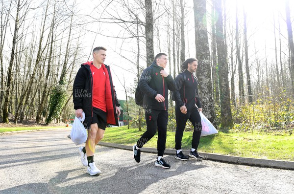 060322 - Wales Rugby Training - Jonathan Davies, Josh Adams and Josh Navidi walk to training
