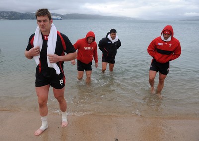 06.10.11 - Wales Rugby Training - Dan Lydiate during a recovery session in the sea off Wellington waterfront. 