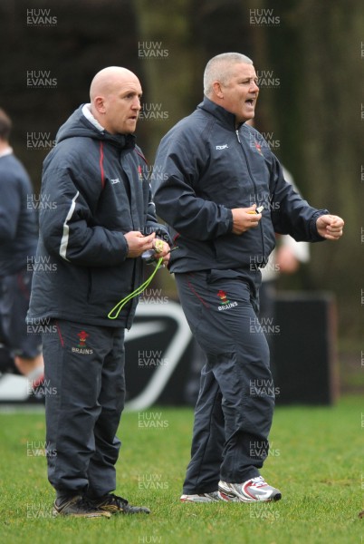 07.02.08 - Wales Rugby Training - Wales Coach, Warren Gatland(r) and Defence coach, Shaun Edwards look on during training 