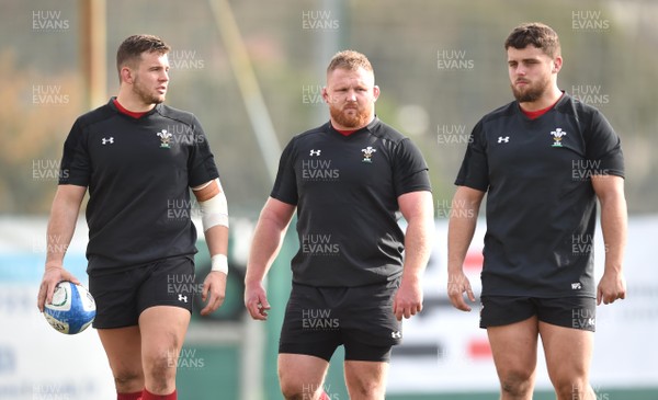 070219 - Wales Rugby Training - Elliot Dee, Samson Lee and Nicky Smith during training