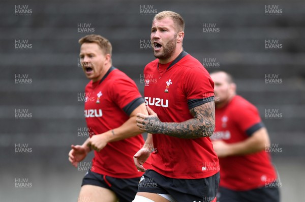 071019 - Wales Rugby Training - James Davies (left) and Ross Moriarty during training