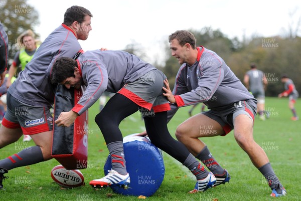 071113 - Wales Rugby Training -Ryan Bevington, James Hook and Ashley Beck during training