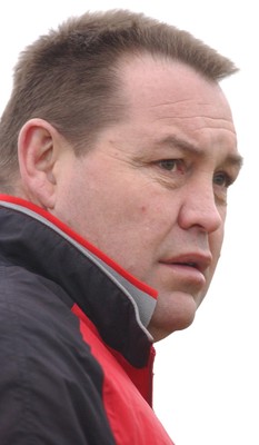 080203 - Wales Rugby Training - Welsh Coach Steve Hansen looks on as team train