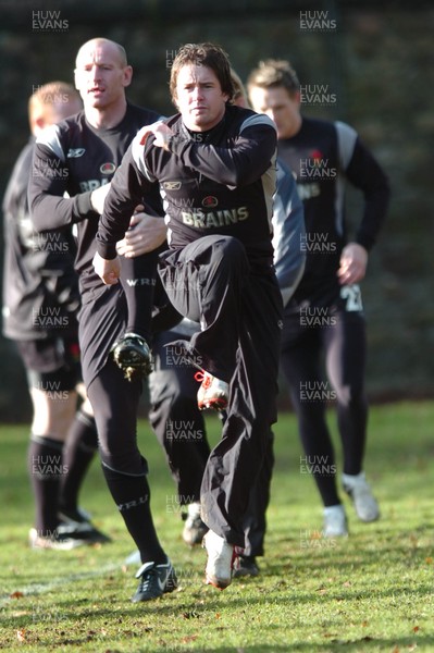 080206  Wales rugby training,Cardiff - Shane Williams with Gareth Thomas close behind   