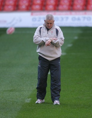 08.02.08 Wales rugby training,Millennium Stadium... Wales Coach Warren Gatland looks at the time. 