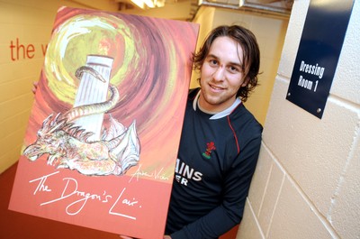 0.02.08 - Wales Rugby - Wales Captain, Ryan Jones stands outside the new Wales team dressing room with a painting from Andrew Vicari 