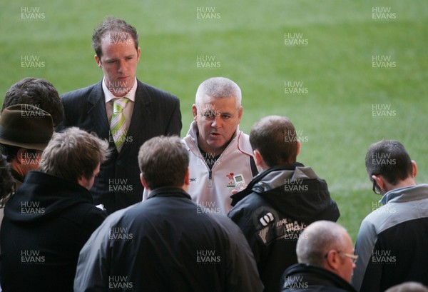 08.02.08 Wales rugby training,Millennium Stadium... Wales Coach Warren Gatland speaks to reporters. 
