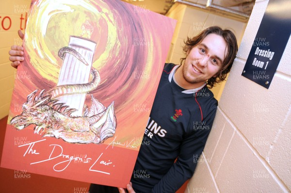 0.02.08 - Wales Rugby - Wales Captain, Ryan Jones stands outside the new Wales team dressing room with a painting from Andrew Vicari 