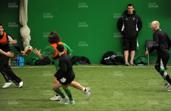 08.02.10 - Wales Rugby Training - Matthew Rees looks on during training. 