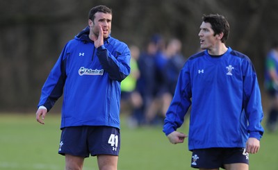 08.02.11 - Wales Rugby Training - Jamie Roberts(L) and James Hook during training. 