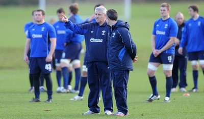 08.02.11 - Wales Rugby Training - Head coach Warren Gatland with his assistant Rob Howley during training. 