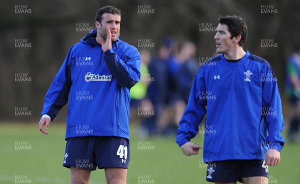 08.02.11 - Wales Rugby Training - Jamie Roberts(L) and James Hook during training. 