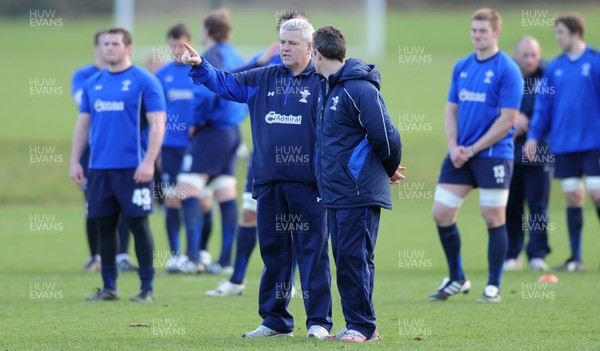 08.02.11 - Wales Rugby Training - Head coach Warren Gatland with his assistant Rob Howley during training. 