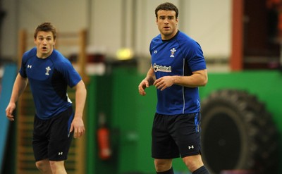 08.03.11 - Wales Rugby Training - Jonathan Davies and Jamie Roberts during training. 
