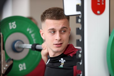 080324 - Wales Rugby Gym Session before their 6 Nations game against France - Cameron Winnett during training