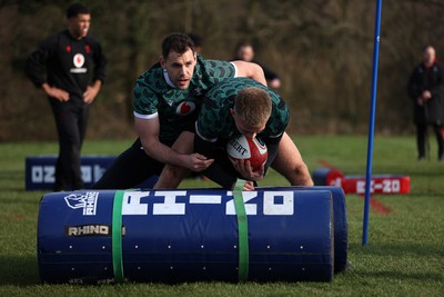 080324 - Wales Rugby Training ahead of their 6 Nations game against France - Tomos Williams and Cameron Winnett during training