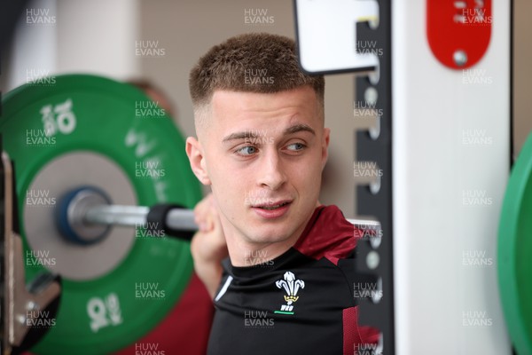 080324 - Wales Rugby Gym Session before their 6 Nations game against France - Cameron Winnett during training