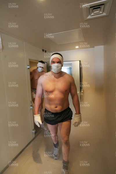 08.05.08 Sport... Gethin Jenkinscomes out of  the Cryogenic chamber during Wales team training in Wexford.  