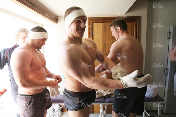 08.05.08 Sport... Gethin Jenkins prepares to enter the Cryogenic Chamber during Wales team training in Wexford.  