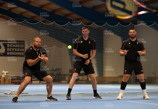 080723 - Wales Rugby World Cup Training camp in Fiesch, Switzerland - Henry Thomas, Adam Beard and Gareth Thomas during training