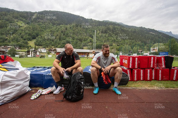 080723 - Wales Rugby World Cup Training camp in Fiesch, Switzerland - Dillon Lewis and Kemsley Mathias during training