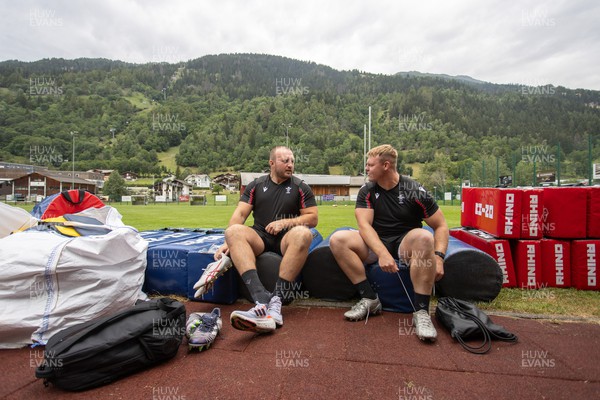 080723 - Wales Rugby World Cup Training camp in Fiesch, Switzerland - Dillon Lewis and Dewi Lake during training