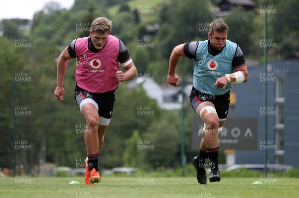080723 - Wales Rugby World Cup Training camp in Fiesch, Switzerland - Taine Plumtree and Dan Lydiate during training