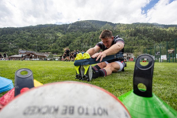 080723 - Wales Rugby World Cup Training camp in Fiesch, Switzerland - Josh Adams warms up