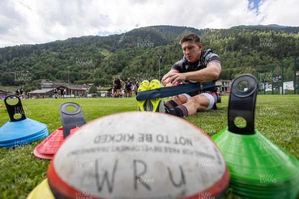 080723 - Wales Rugby World Cup Training camp in Fiesch, Switzerland - Josh Adams warms up